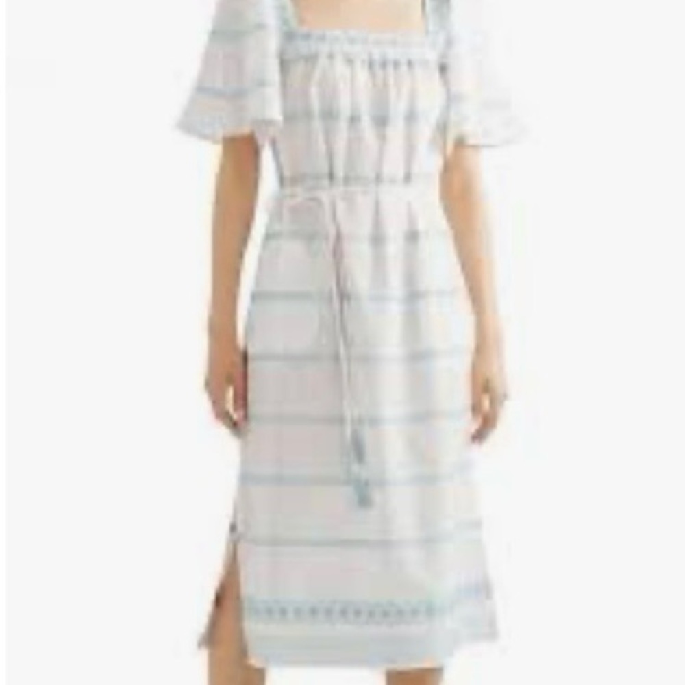 Tory Burch Light Blue and White Striped Midi Dress